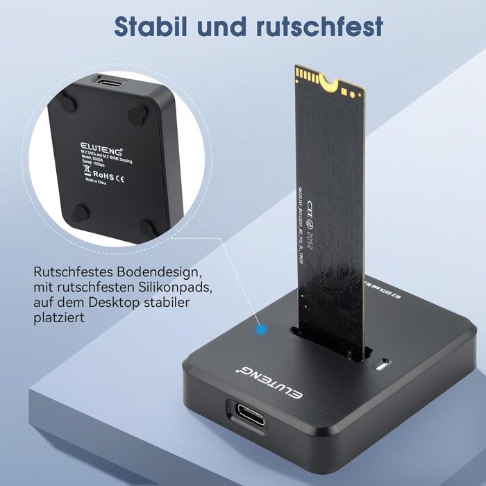 Док-станція для SSD ELUTENG: M.2 NVMe/SATA, 10Gbps, підтримка 2230/2242/2260/2280, адаптер з USB-корпусом