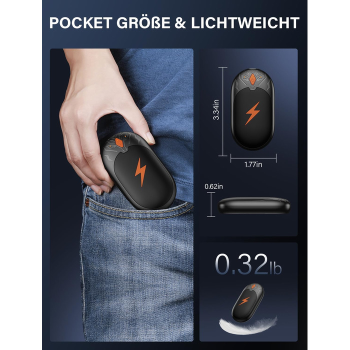 Електричні грілки для рук 2 шт. - ультралегкі, перезаряджаються, з 3 режимами нагріву, до 24 годин роботи, USB, для активного відпочинку взимку, чорні, з магнітом