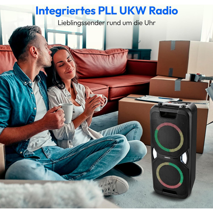 MEDION PE-1 Pure Partybox: портативна Bluetooth колонка з мікрофоном, світлові ефекти, караоке, AUX, USB, радіо, 250 Вт (25 Вт RMS)