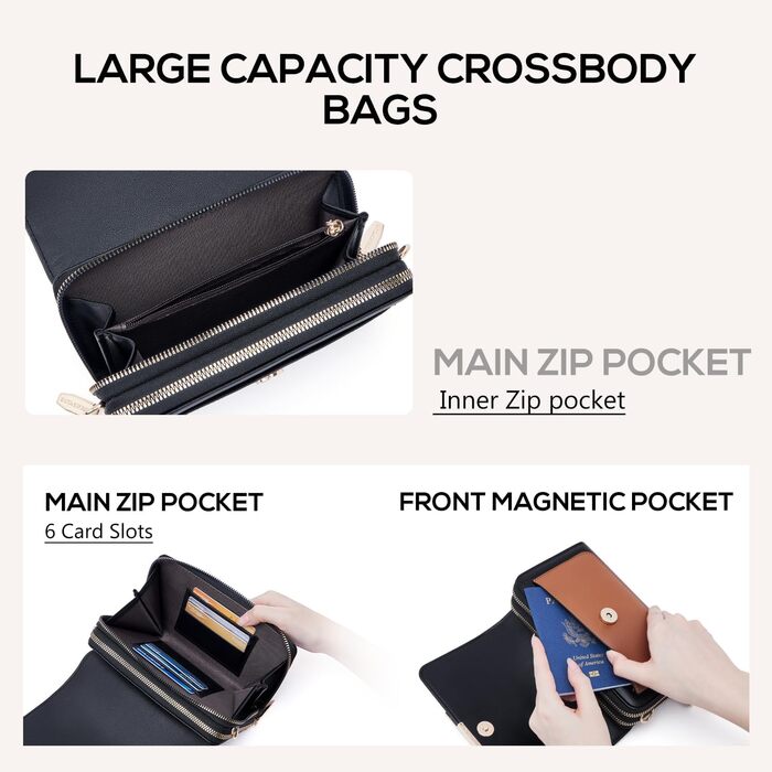 Сумка Roulens Klein через плече для жінок, веганська шкіра, чорно-коричнева. Компактна крос-боді сумка для телефону, паспорта та карток з регульованим ремінцем