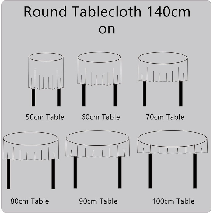SUCHDECO Linen Tablecloth Round 140 cm Washable Cotton Tablecloth Wrinkle-Free Dustproof with Tassels Strip Embroidery for Kitchen, Dining Room, Dining Table, Coffee Table, Garden Table, Grey