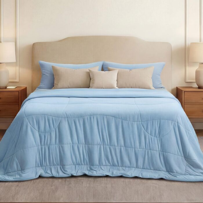 Ковдра BEDSURE 135x200 см, 4-сезонна, стеганий ковдра без наволочки, 300 GSM, для алергіків, сірий/світло-сірий, тепла, м'яка, блакитний (150x200 см)