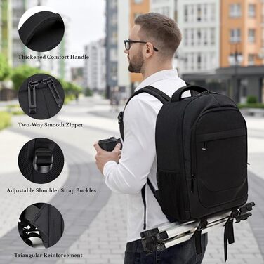 Водонепроникний рюкзак для фотоапарата: камера, DSLR, SLR, об'єктив, штатив, аксесуари, чорний