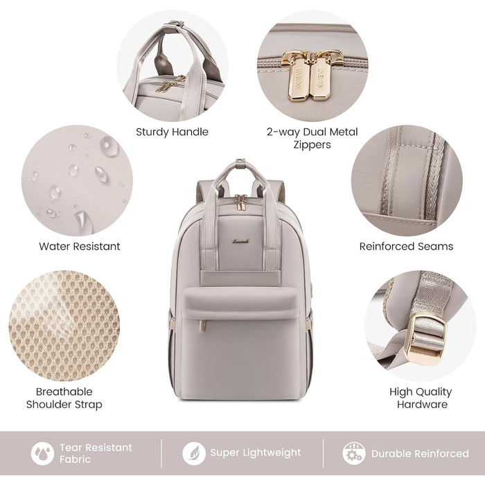 Жіночий рюкзак LOVEVOOK, 17.3 дюйми, з відділенням для ноутбука, для подорожей, роботи, навчання, чорний/сірий