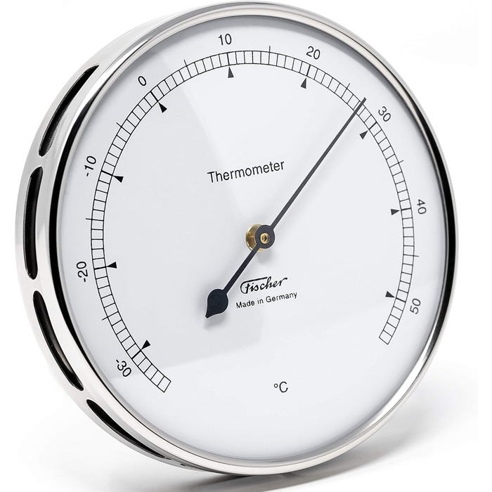 Fischer 117.01 - Indoor/Outdoor Thermometer - 103mm Stainless Steel Bimetal Thermometer Made in Germany – Silver
