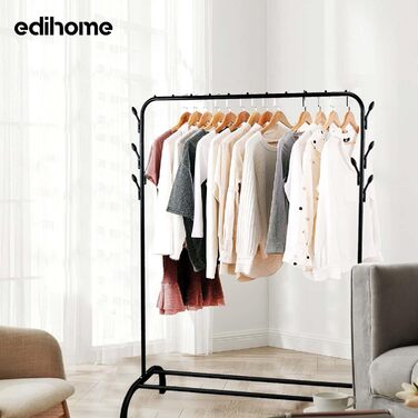 edihome Clothes Rack, Clothes Bar, 118X148X39cm, Shoe Shelf, Metallic, Stable, Clothes Organizer (Black)