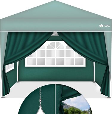 tillvex® for 3x3m Pavilion | Folding Pavilion Side Walls Water-Repellent | Side Windows & Zipper | Side Walls for Garden Tent Party Tent (4x Side Wall, Green)