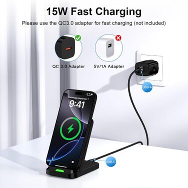 Бездротовий зарядний пристрій 15W: сумісний з Google Pixel, Samsung Galaxy, iPhone. Підставка для швидкої зарядки (V027)