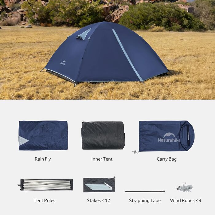 Намет Naturehike Bleik Ultralight 2-3 особи, водонепроникний (3000 мм), блакитний 240x290x125 см для кемпінгу, туризму та трекінгу