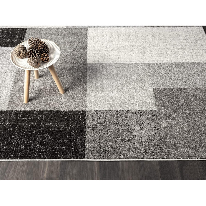 Килим Pearl Moderner Dichter Kurzflor для вітальні та спальні, короткий ворс, геометричний дизайн, картатий, сірий, 80 x 140 см