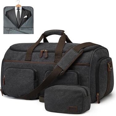 50L Unisex 3-in-1 Convertible Garment Bag Canvas Clothing Bag Suit Bag Carry On Garment Bag with Toiletry Bag for Travel, Short Trips, and Business Trips - Storage