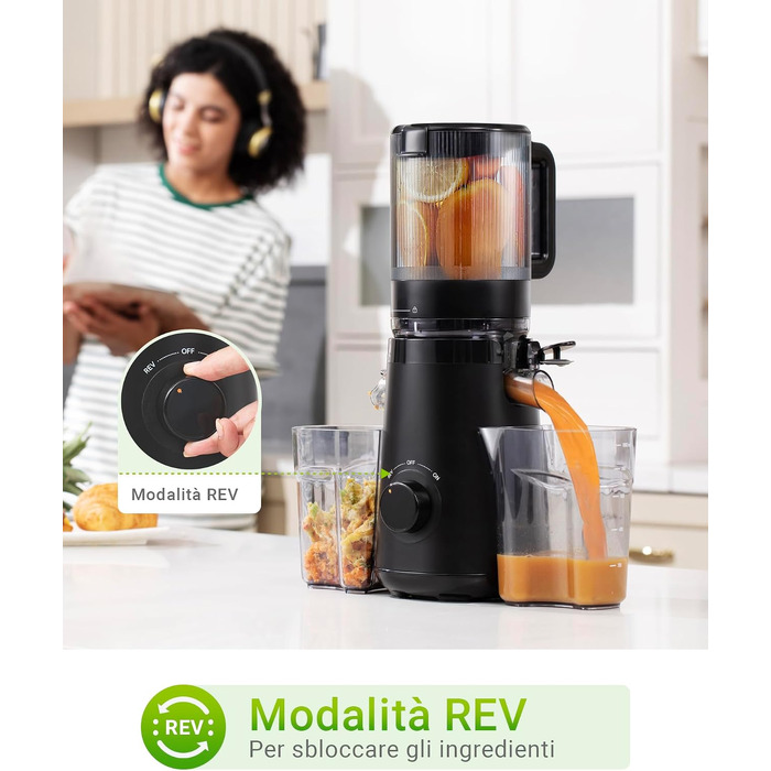 Шнекова соковижималка TUUMIIST Slow Juicer для цілих фруктів та овочів, 1.8 л, глянцевий чорний, 135 мм