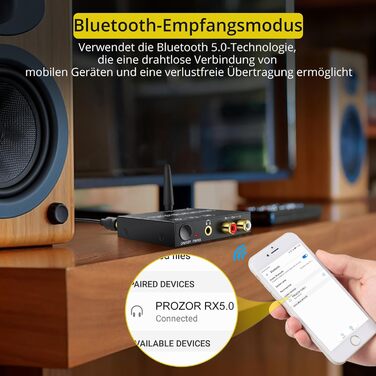 Bluetooth аудіоадаптер PROZOR DAC: Bluetooth приймач з оптичним виходом, Aux/RCA, регулюванням гучності