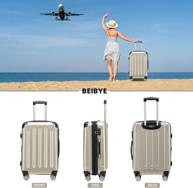 Набір валіз Beibye 3шт. з жорстким корпусом, для подорожей, Trolley, Rollkoffer, Champagne