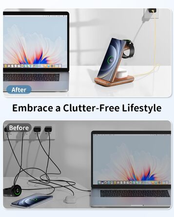 Бездротова зарядка JoyGeek 3 в 1 для Samsung Galaxy: смартфонів (S25/S24/S23/S22/Z Flip/Fold) та годинників/навушників (Watch Ultra/8-4/Buds), з бамбуковою підставкою