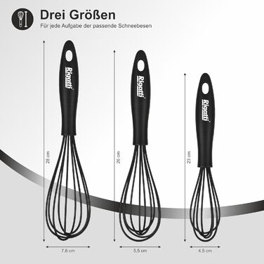 Набір міксерів Rigatti® з нержавіючої сталі та силікону (3 шт.) - чорний, термостійкий, без BPA, для тефлону, ергономічні, 28/26/23 см