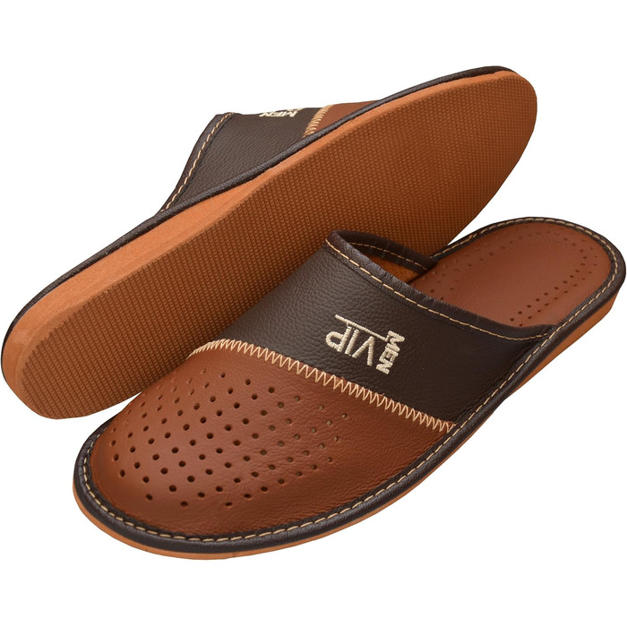 Чоловічі домашні тапочки World of Leather з натуральної шкіри, коричневі, 43 EU