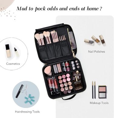 Косметичка для макіяжу та косметики, органайзер для подорожей, чорна. З ручкою та регульованими перегородками