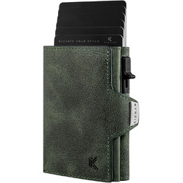 KIDMAN Icarus Genuine Leather Slim Wallet with Alucase and Coin Pocket | Large Bill Compartment | Small Wallet for Men with RFID | Mini Wallet for Men | Card Holder for up to 8 Cards | Green