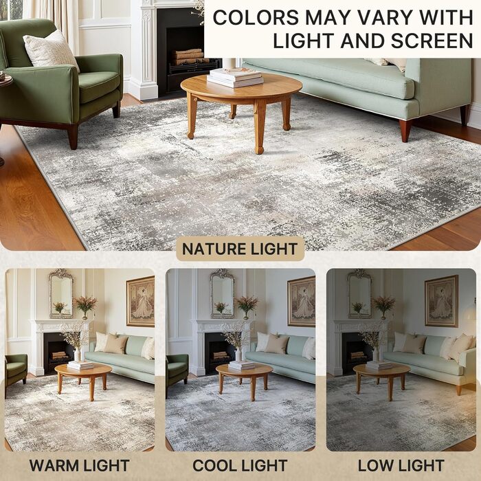 BEIMO Килимок для вітальні, абстрактний дизайн, короткий ворс, 120x170 см, антиковзаючі, для ванної, кухні, коридору, сіро-коричневий