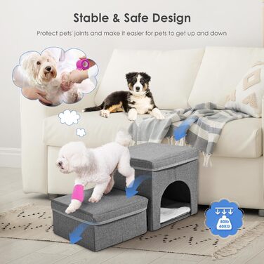 Сходинки для собак MINENICE - 2 шт., складані, з ящиками для зберігання, для маленьких собак, для диванів та ліжок