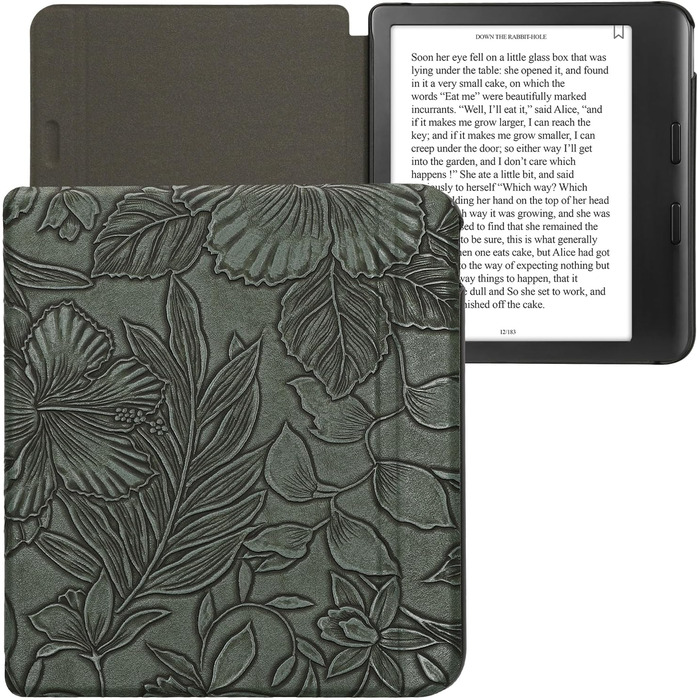 Чохол-книжка kwmobile для Kobo Libra Colour/Tolino Vision Color - з квітковим малюнком, зелений