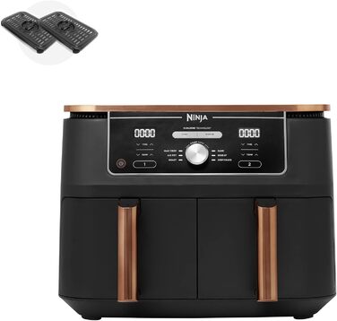 Фритюрниця Ninja Foodi MAX Dual Zone, 9.5 л, 6-в-1, без олії, чорний/мідний, антипригарне покриття, 8 порцій