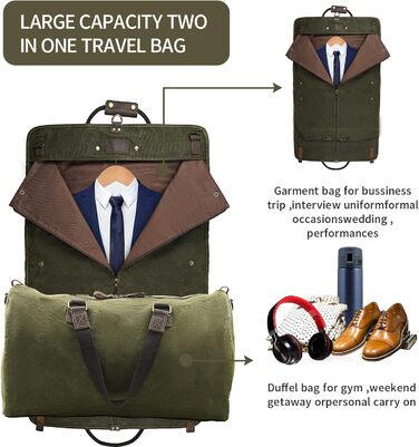 Сумка-чохол для одягу 2-в-1 Canvas Leder American Casual (Віск, Армійсько-зелений) для подорожей та бізнес-поїздок з плечовим ременем