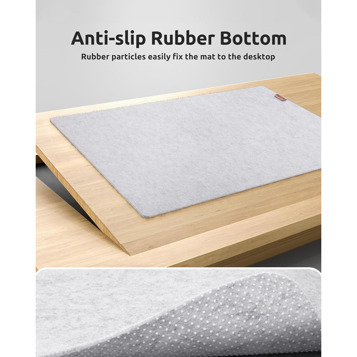Килимок для столу YSAGi з фетру 90x40 см, антиковзкий, для миші та клавіатури, офіс/домашній офіс, світло-сірий