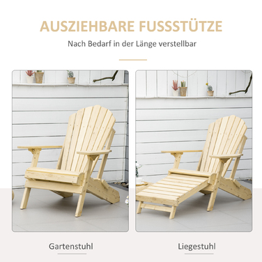 Розкладний садовий стілець Adirondack Outsunny з підніжкою 78 x 140 x 94 см з соснового дерева, зручний шезлонг для саду та вуличних меблів