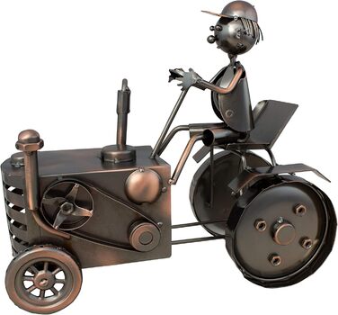 BRUBAKER Tractor Wine Bottle Holder with Tractor Driver - Decorative Object, Metal Bottle Stand with Greeting Card for Wine Gifts