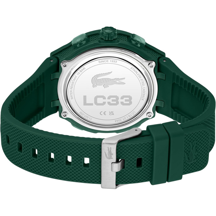 Годинник Lacoste LC33 з кварцовим механізмом, мультифункціональний, для чоловіків та жінок, з силіконовим ремінцем (повний зелений)