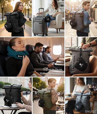 Подушка для шиї SNUGL з Memory Foam, регульована, для подорожей | Зручна подушка-воротник для шиї в літак, авто та в дорогу | Подушка для шиї, Neck Travel Pillow (синьо-зелений)