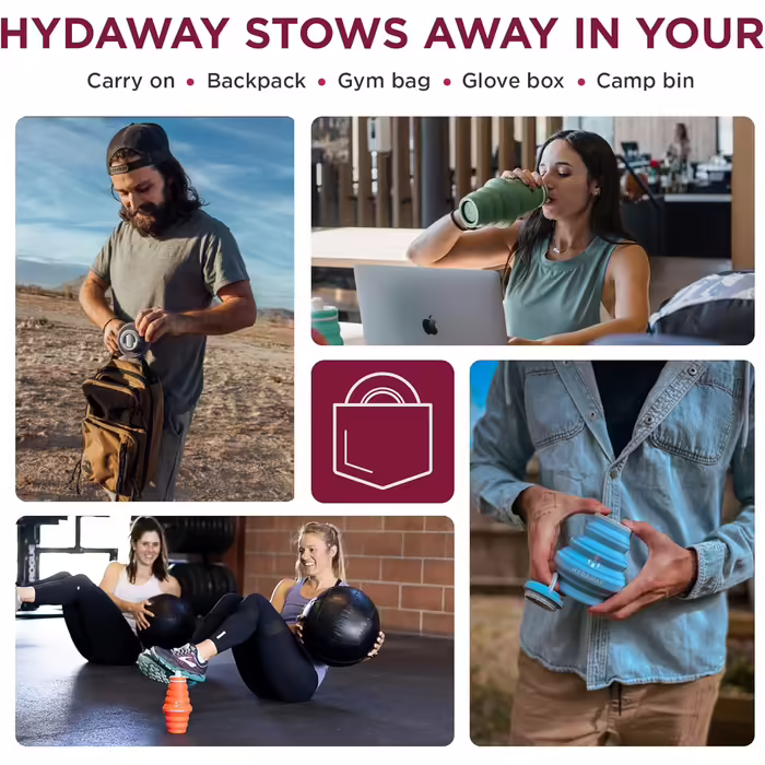 HYDAWAY | Collapsible Water Bottle with Spout Lid | Ultra-Packable and Travel-Friendly | Made of Food-Grade Silicone | 500 ml (Raspberry)