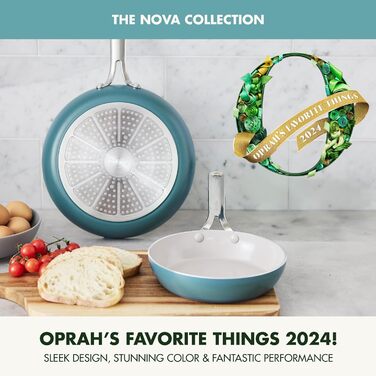 Набір сковорідок GreenPan Nova: 20.3 см та 25.4 см, індукційні, без PFAS, антипригарне покриття з кераміки, безпечні для здоров'я, придатні для миття в посудомийній машині та духовці