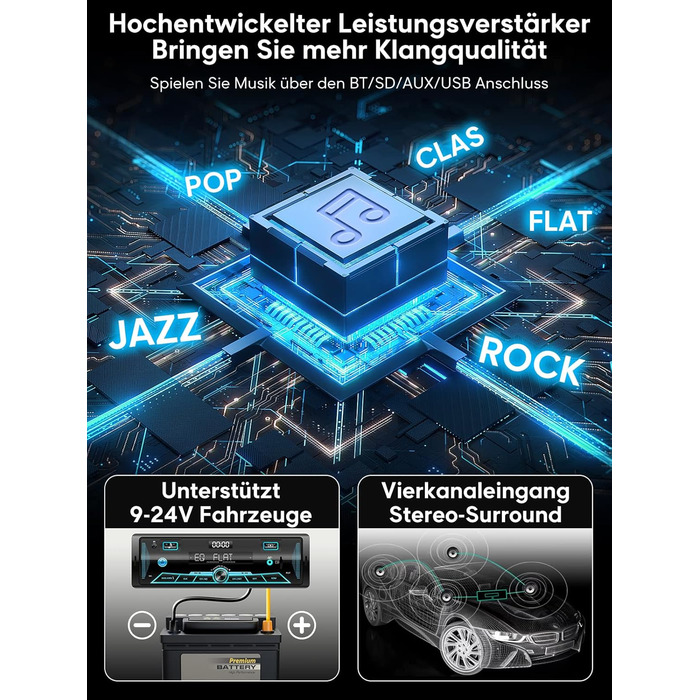 Автомобільна магнітола RDS Bluetooth 9-24В, FM/AM, MP3, USB, SD, AUX, з пультом, 7 кольорів підсвічування, гучний зв'язок