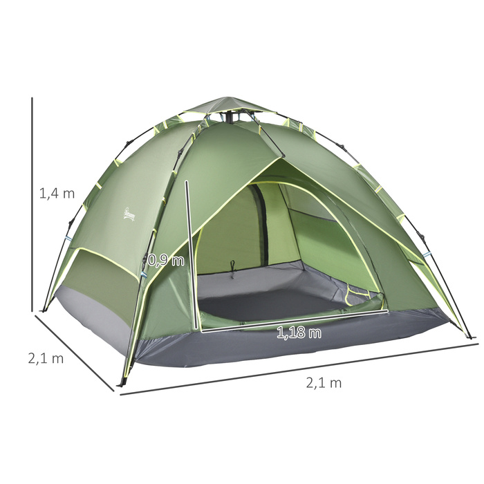 Outsunny Camping Tent Double Tent for 2 Adults + 1 Child, Waterproof, 4-Season, 210x210x140cm, ideal for outdoor adventures