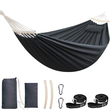 Гамак Chihee бавовняний великий, 270x150 см, до 300 кг, з подушкою та карабінами, темно-сірий