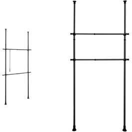 WENKO Telescopic Wardrobe System Hercules Basic (Black, Bundle with 2-Piece Clothes Rail Set)