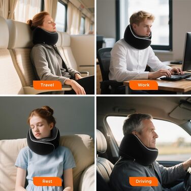 Подушка для шиї у подорожах: Memory Foam, регульована, з навушниками та маскою для сну (Чорний)