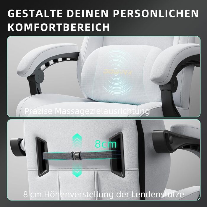 Ігровий крісло Dowinx з кишеньковим пружинним блоком, ергономічне крісло геймера зі шкіри з підголівником та підніжкою, комп'ютерне крісло для офісу та ігор (Білий, Титан)