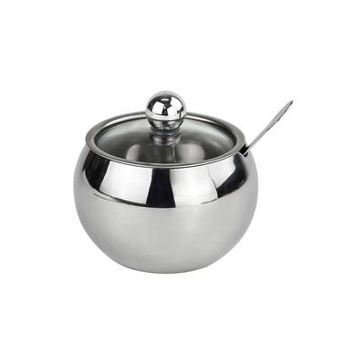 Контейнер для цукру з прозорою кришкою та ложкою, банку для спецій, солі, цукру, чаю, трав (нержавіюча сталь)