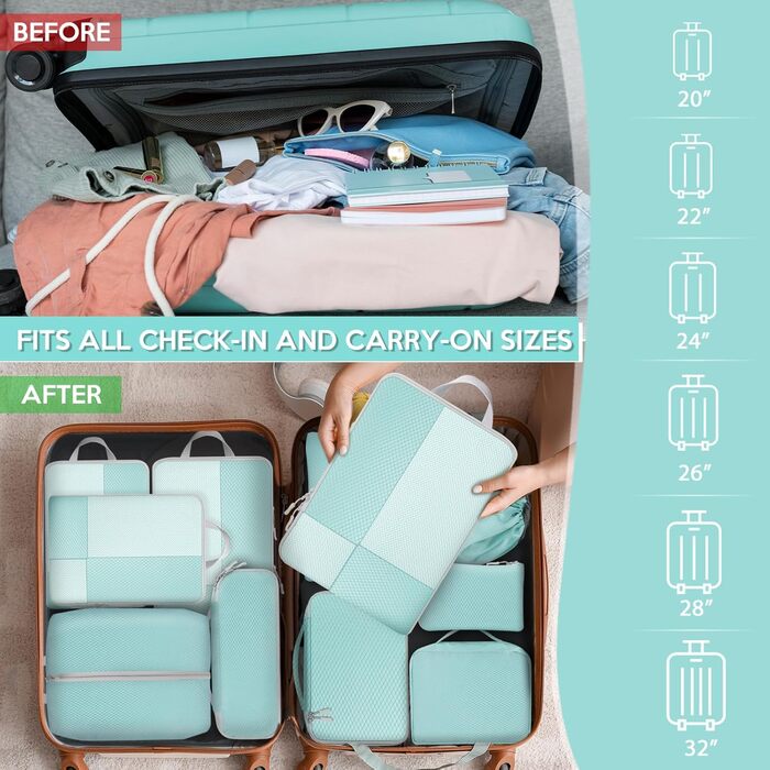 Органайзер для валізи Avmvnvc, 10-Piece Packing Cubes для одягу, компресійні мішечки для пакування, органайзер для валізи з косметичкою, туристичний органайзер для рюкзака та валізи, чорний (синій)