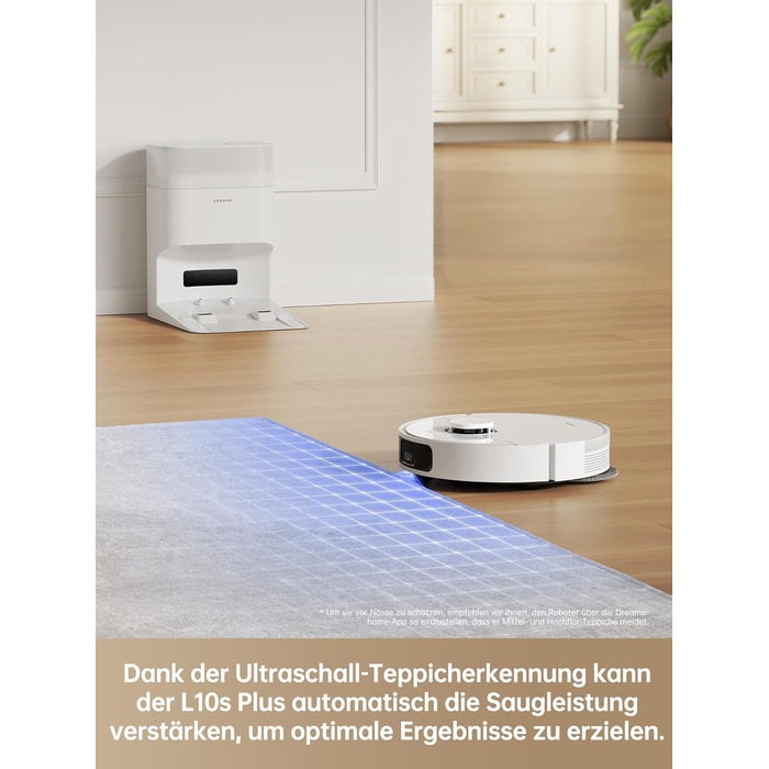 Робот-пилосос Dreame L10s Plus з автоматичним спорожненням, до 90 днів автономної роботи, потужність всмоктування 7000 Па, DuoScrub™ система миття, автоматичне підняття мопа, розпізнавання килимів за допомогою ультразвуку