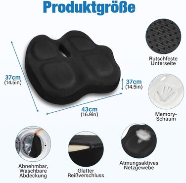Ортопедична подушка для сидіння з Memory Foam для офісного крісла, авто та інвалідного візка, чорна. Зняття тиску на куприк, комфорт.