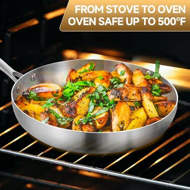 Набір сковорідок Inqibee з нержавіючої сталі (20, 24, 28 см) з кришкою - для всіх типів плит, включаючи індукцію, сумісний з духовкою, можна мити в посудомийній машині