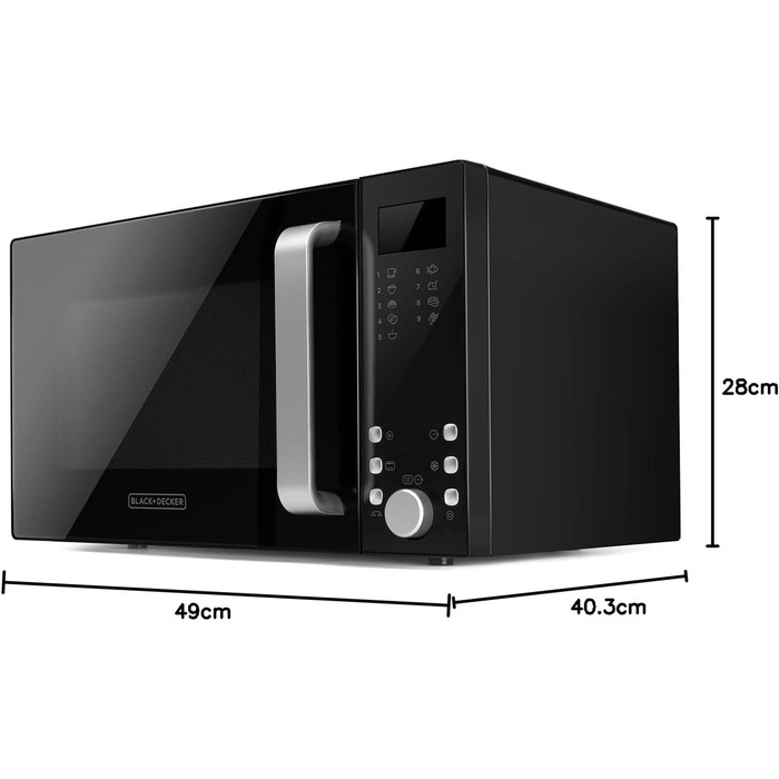 Мікрохвильова піч Black+Decker BXMZ900E 23L з грилем, 1000W, 9 програм, чорний колір