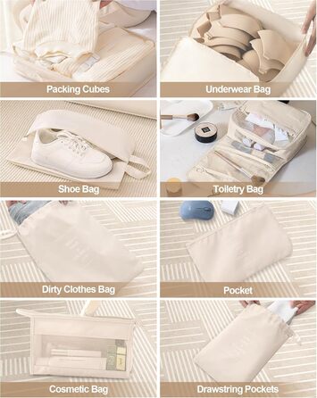Органайзери для валіз, дорожні аксесуари, водонепроникні мішки для пакування, 10 шт., Бежевий