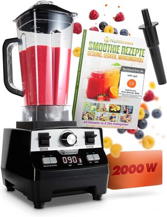 Потужний блендер NUTRI-BLENDER MAX 2000Вт, стаціонарний міксер для смузі, професійний блендер, 2 л Tritan, BPA Free, 9 швидкостей, цифровий таймер, книга рецептів