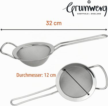 Сіто підсипання Grunwerg ST-3009 дрібносітчаста, з полірованим краєм та ручкою, срібляста, діаметр 22.5 см